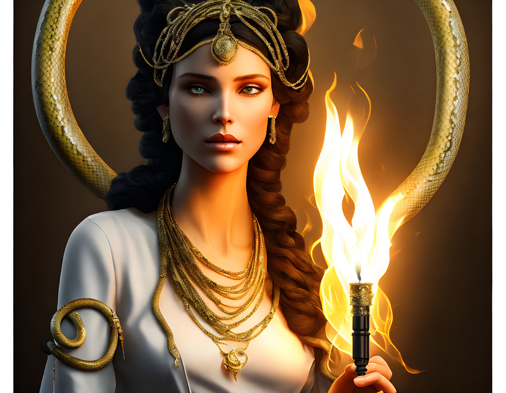 Goddess Hecate with snake wrapped around her neck