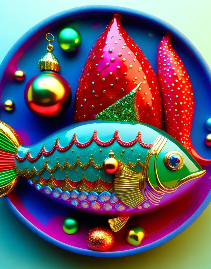 colorful festive, highly detailed gaudy, ornaments