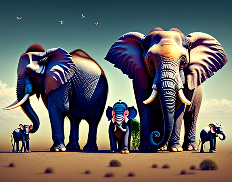 elephants in desert