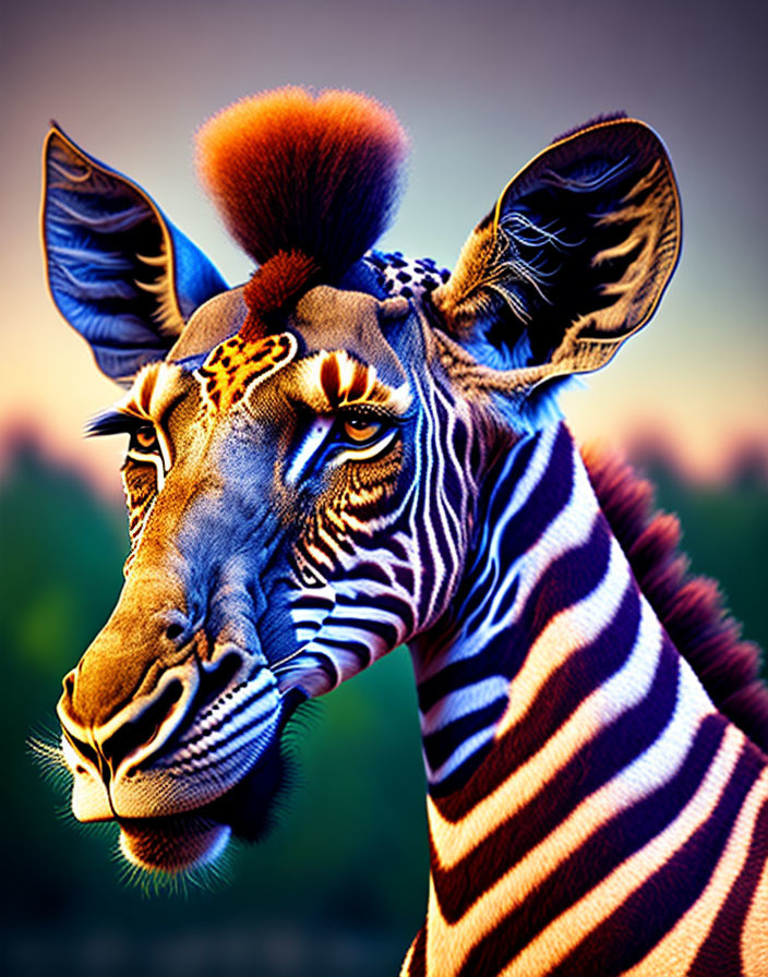 Vibrant digital zebra art with tribal-inspired markings
