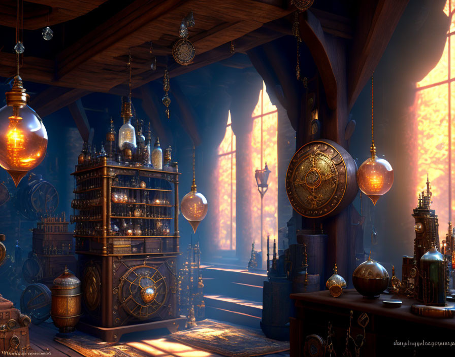 Steampunk sorcerer's workshop.