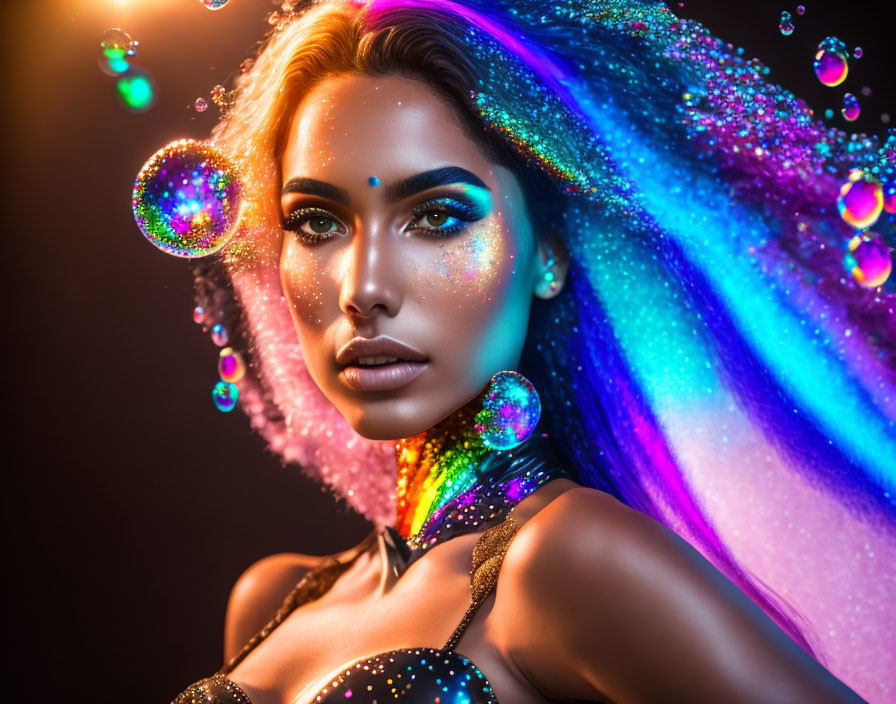 Rainbow Bubble Effects & a Woman