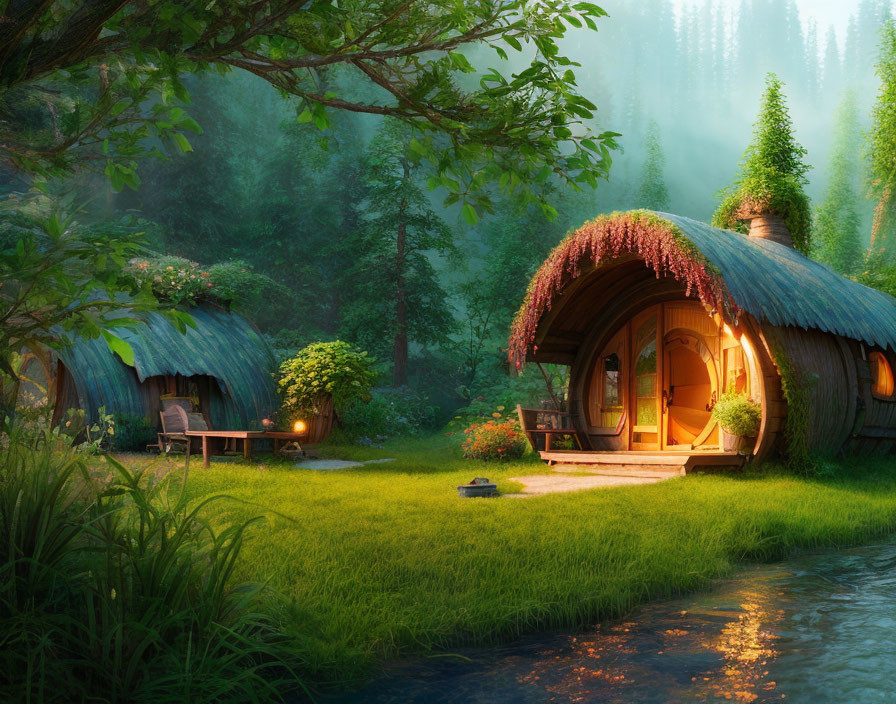 Hobbit-House treehouse digital illustration matte