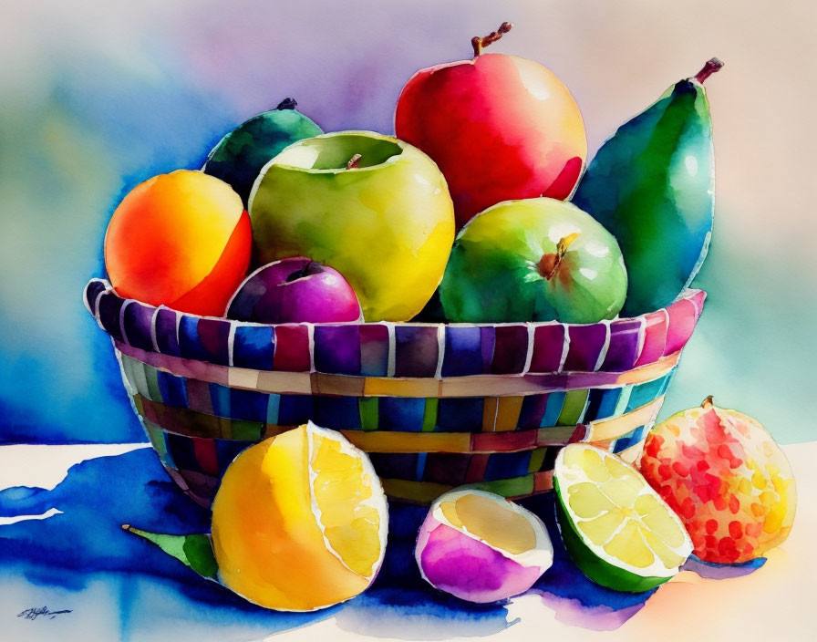 Assorted tropical fruits - Water colour painting