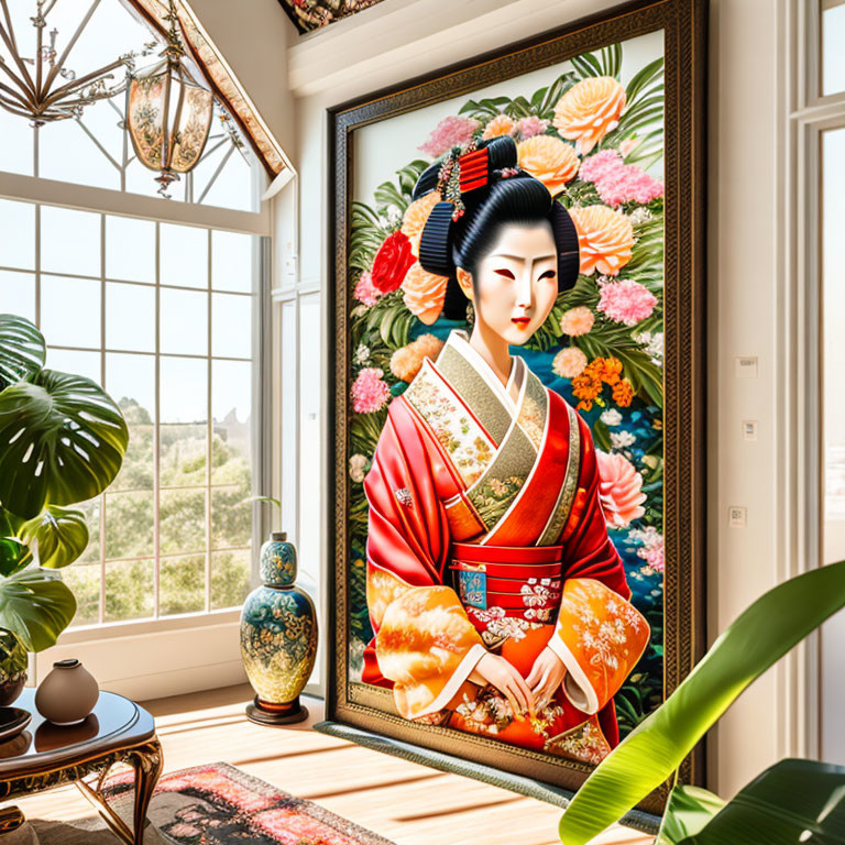 A well-detailed, painting of a geisha girl