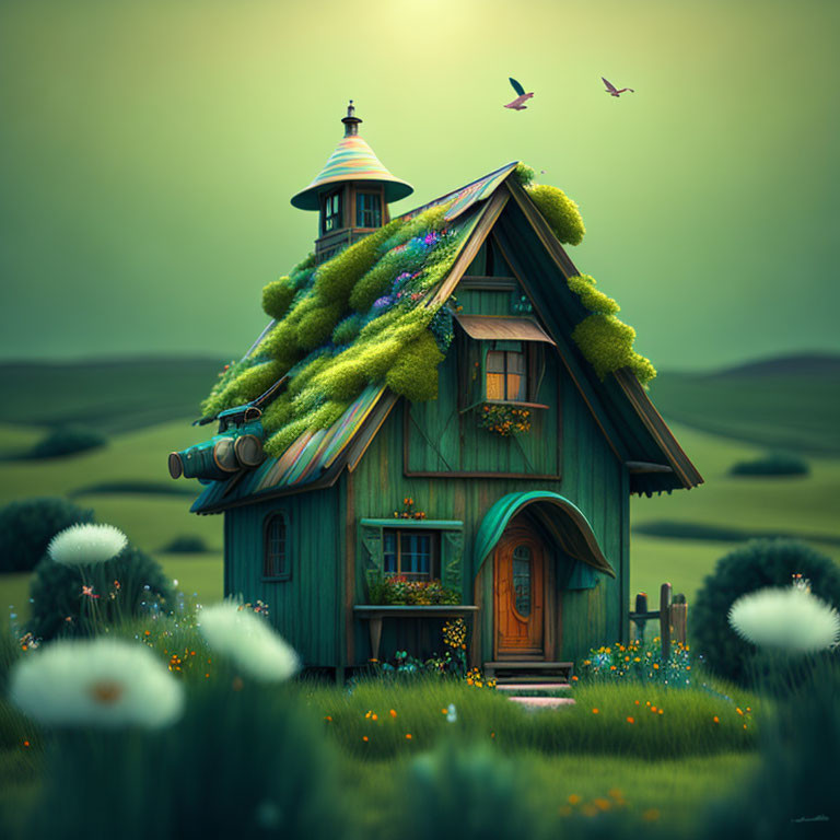 Beautiful, little house on a prairie.