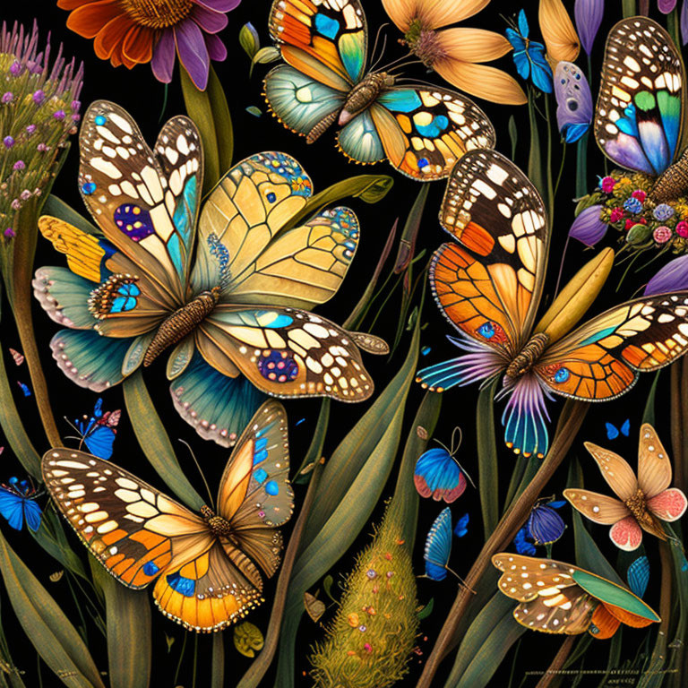 Patchwork butterfly in spring flowers