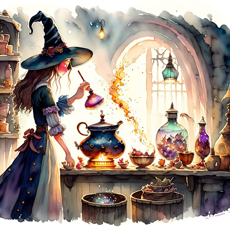 a witch brewing a love spell for a customer
