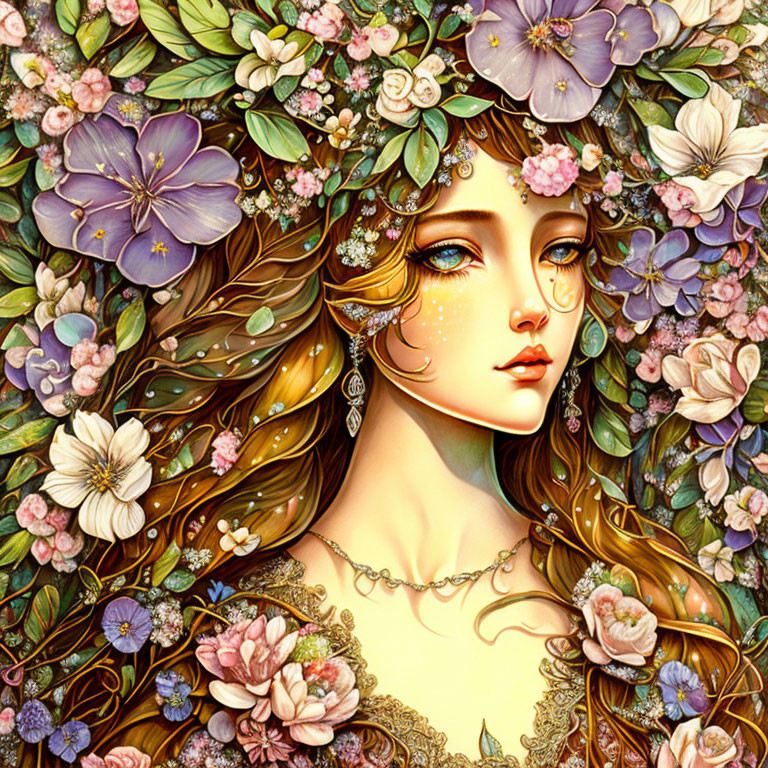 A shy Fairy tale pretty princess with flowers