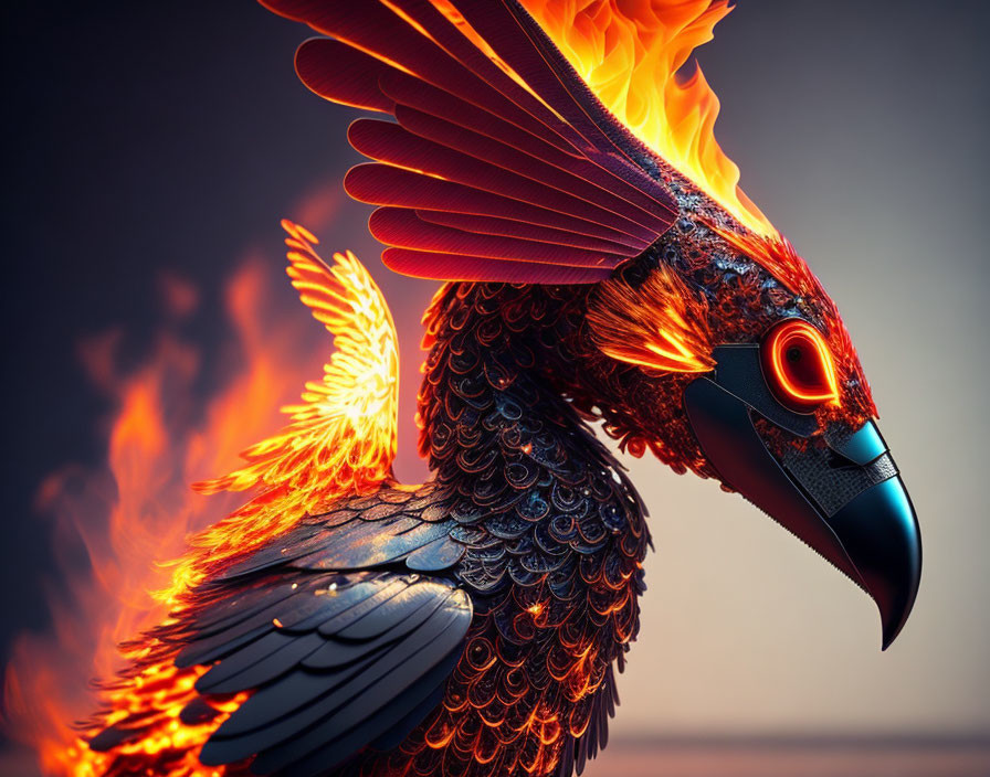 Robotic Bird In Flames