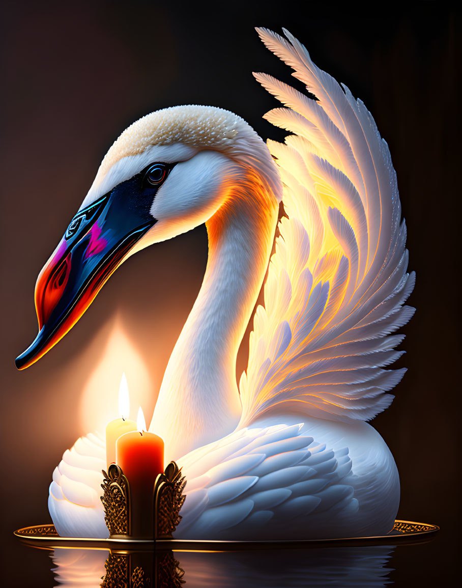 A swan on her head is melted candles.