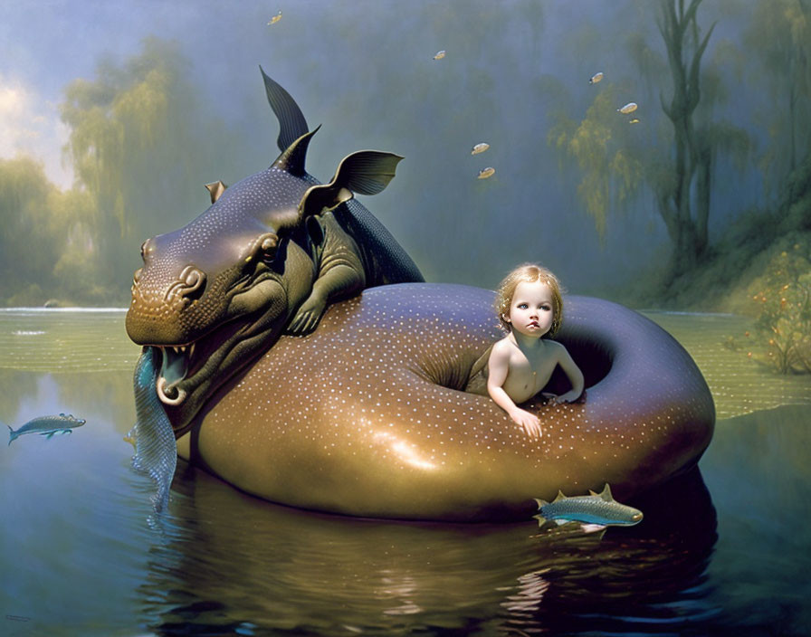 Odd sea creature and child