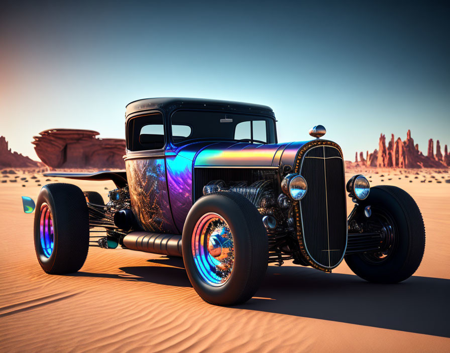 French v8 rat rod with iridescent camouflage