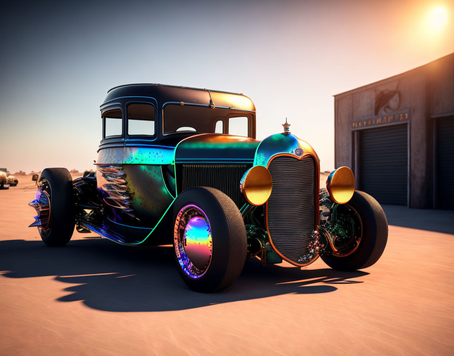 Mexican v12 rat rod with iridescent camouflage
