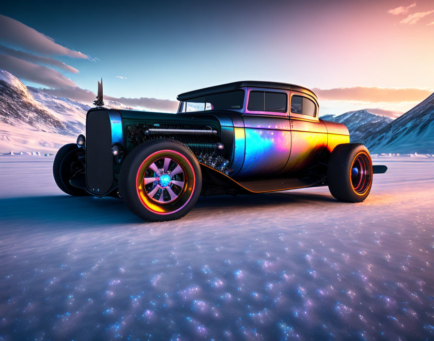 Canadian v6 rat rod with iridescent camouflage