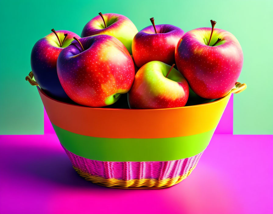 in bright colors apples in a basket