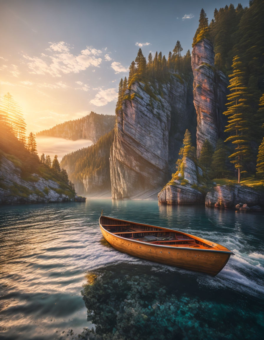 Row boat in a mountain lake