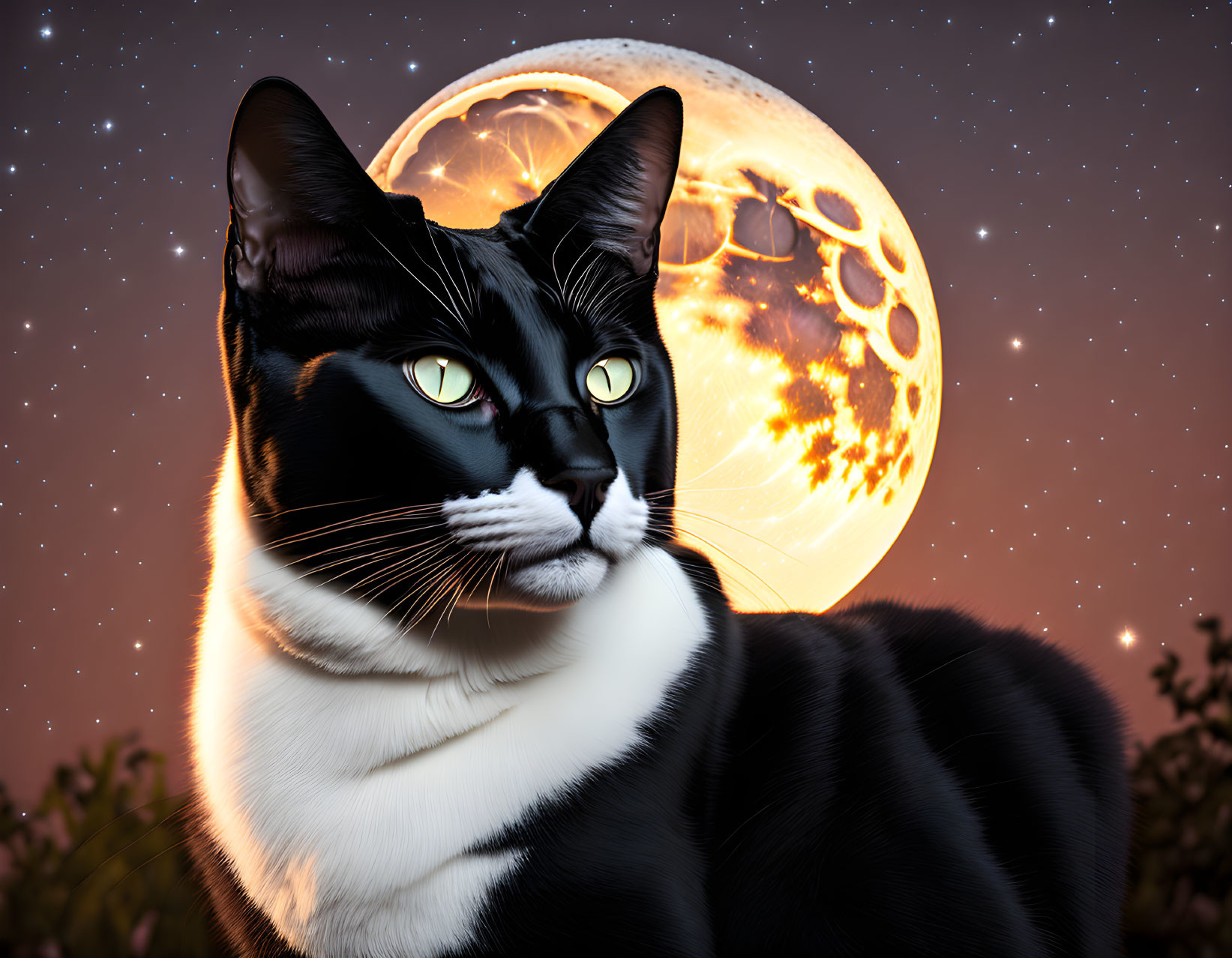 חתול יפה על רקע הירח