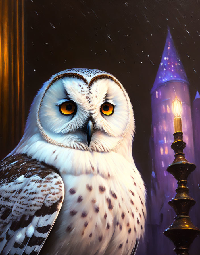 Hedwig, Harry Potter's snowy owl in Hogwarts, nigh