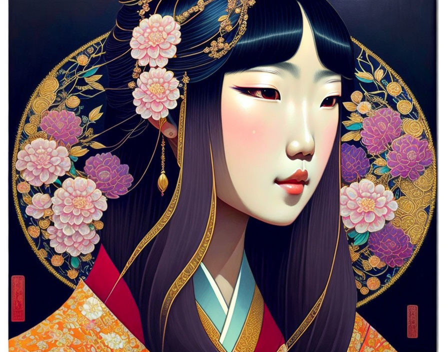Japanese woman with flowers