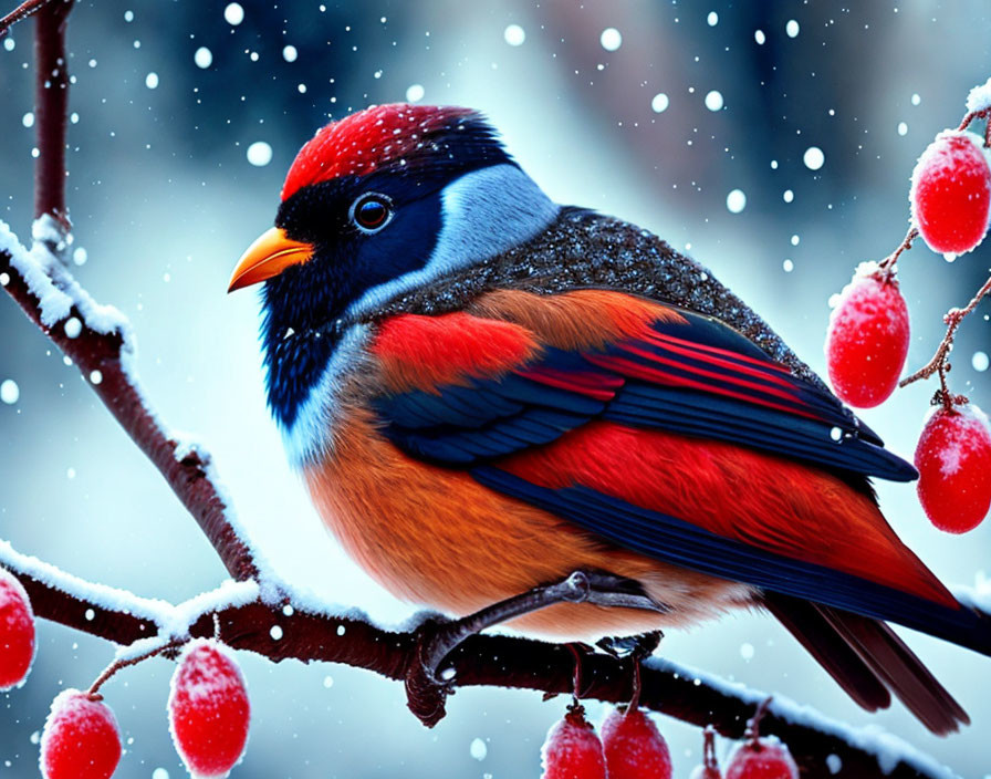 Bird eating red berries 