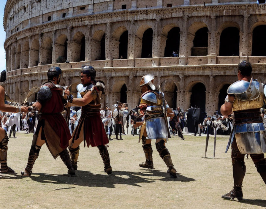 A gladiator fight in ancient Rome at the Colosseum