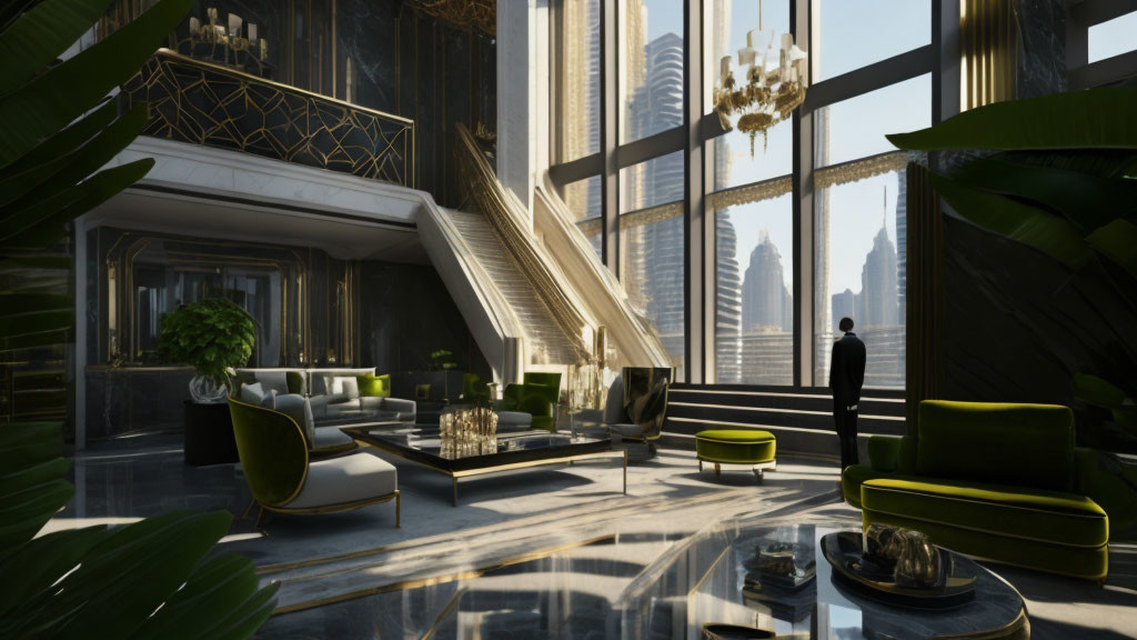 A luxurious apartment in the cyberpunk city. 