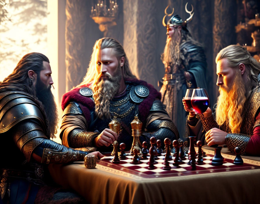 King Ragnar in valhalla with Odin and Thor 