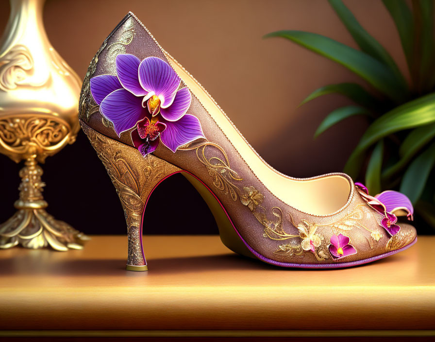  Shoe  with Orchid Embellishments