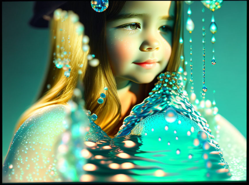 3d portrait of a girl made of water droplets with 