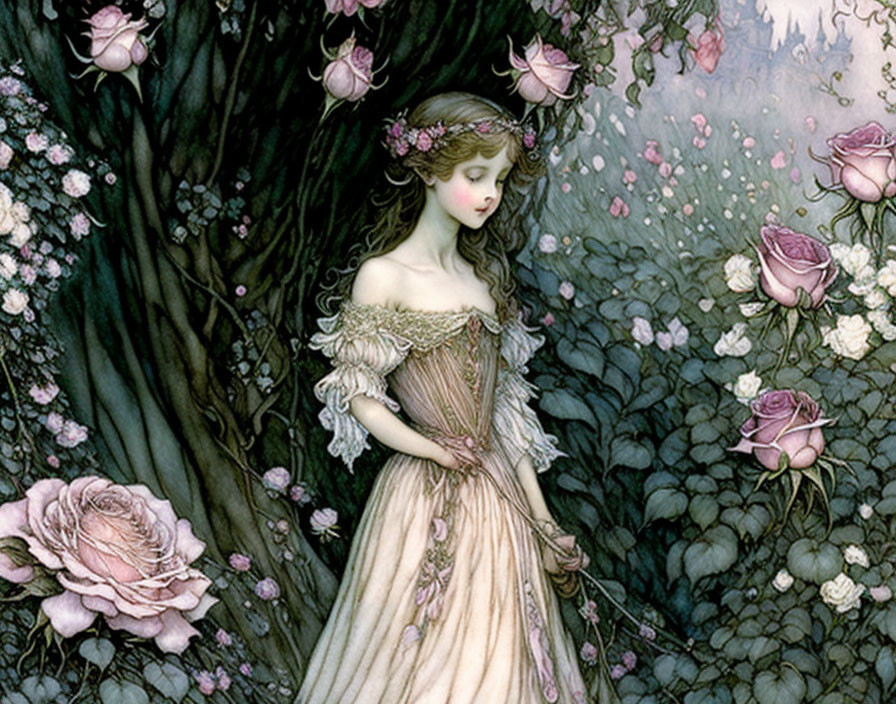 A girl in the rose garden