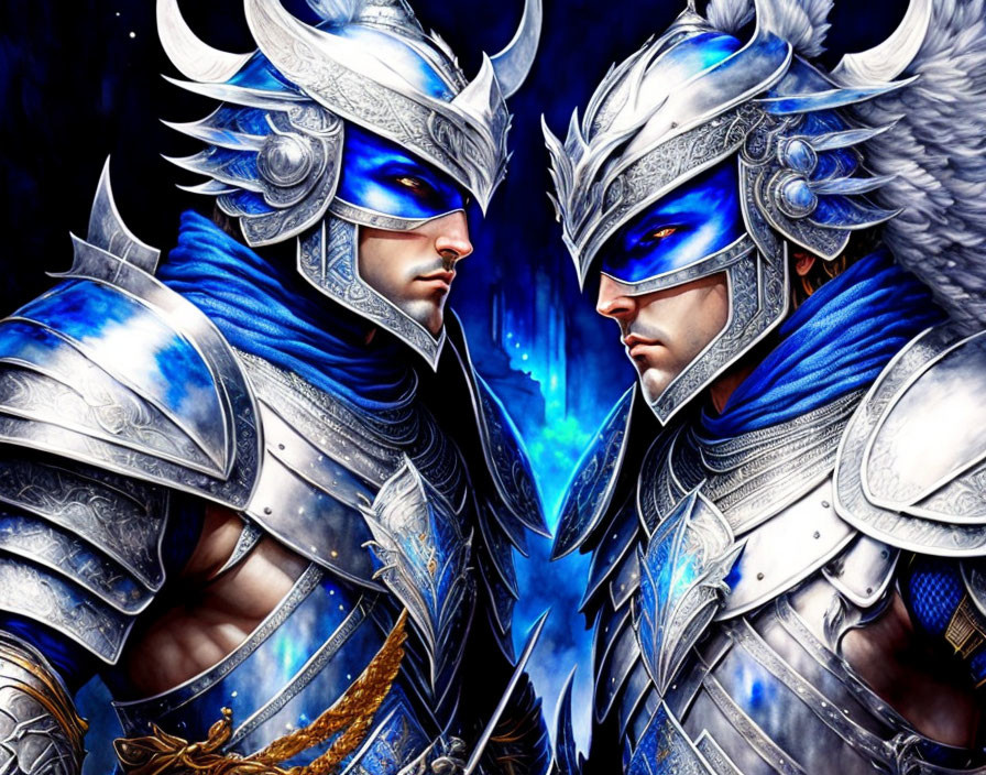 Two warriors in silver and blue