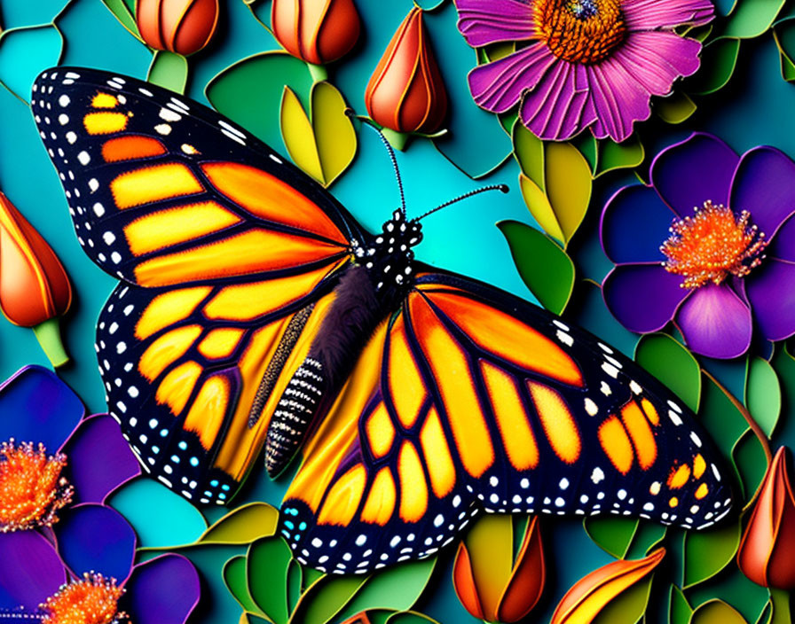 Butterfly and flowers