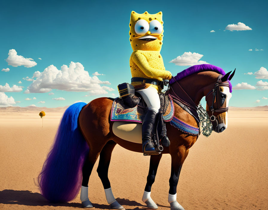 SpongeBob on a horse