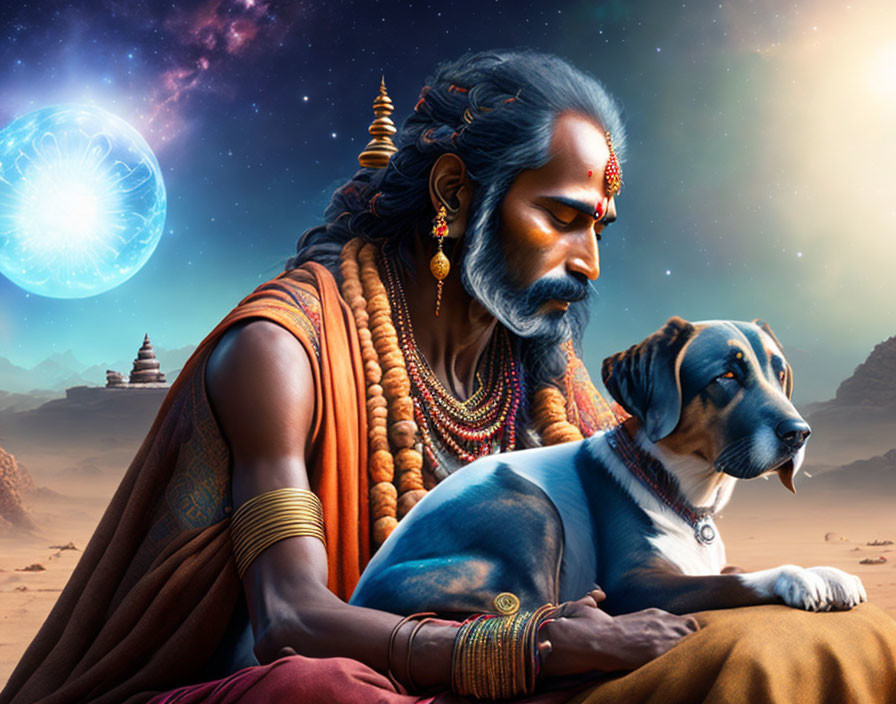 Indian monk with a dog