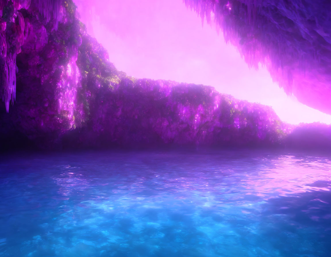 Purple lighting underwater cave