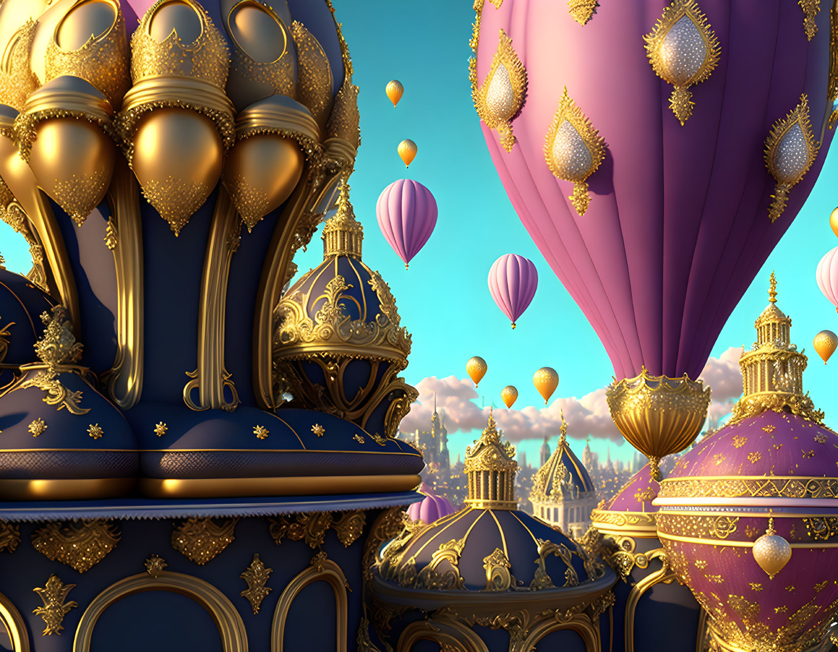 Rococo cityscape with balloons