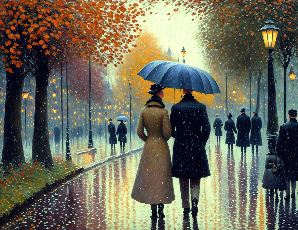 couples walking together under rain