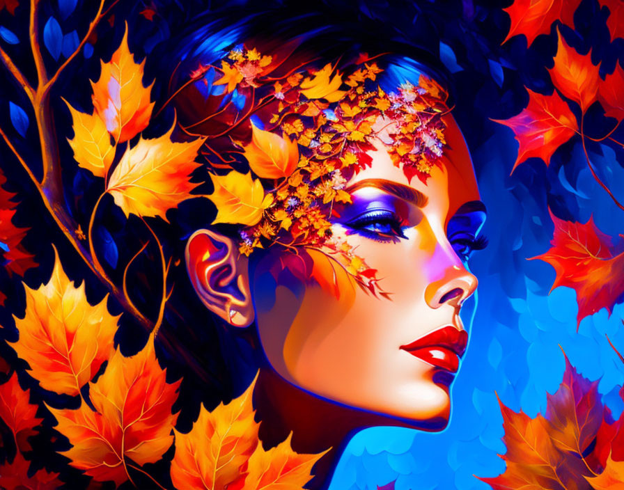 Beautiful lady among autumn leaves