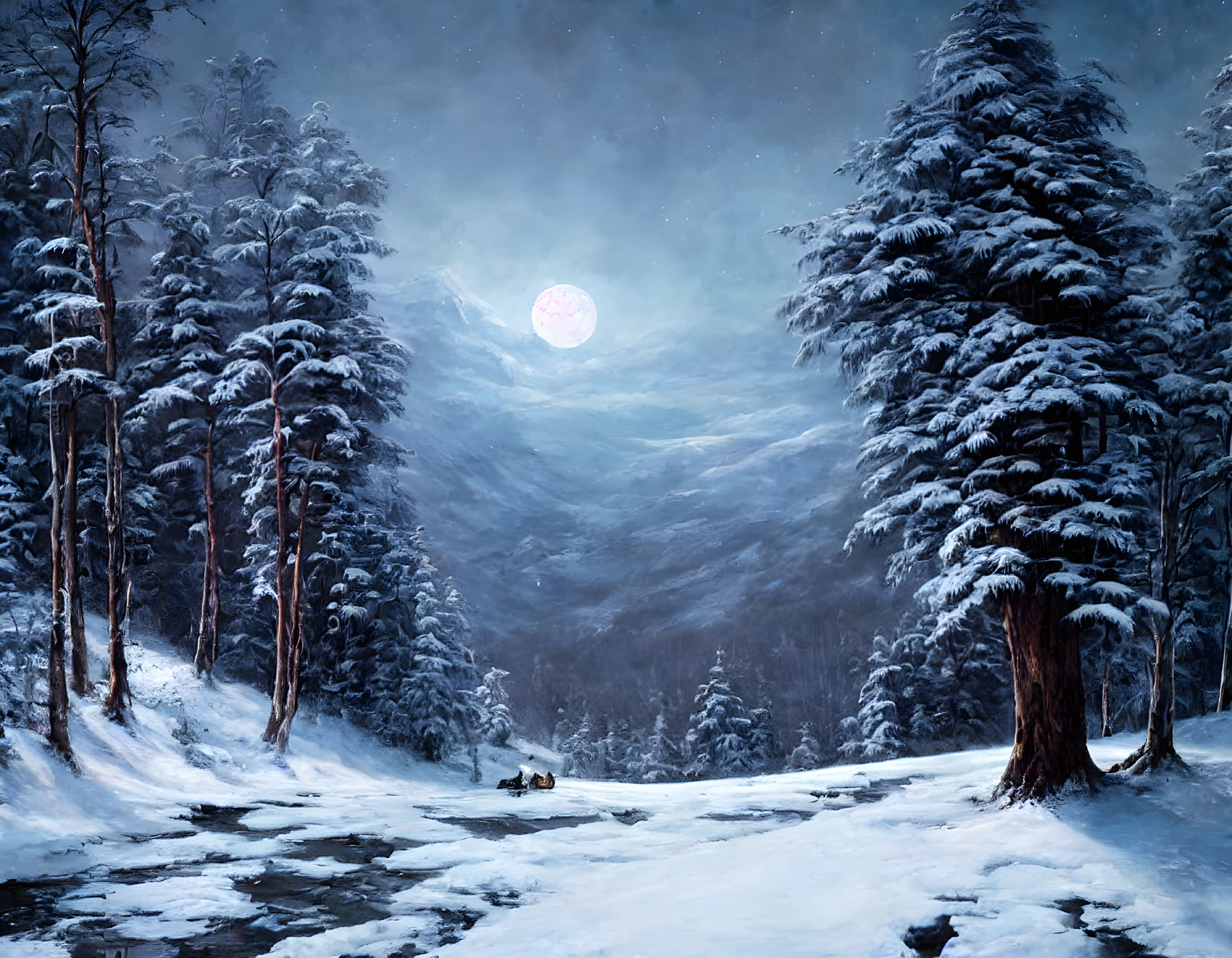 Winter night,in the moonlight