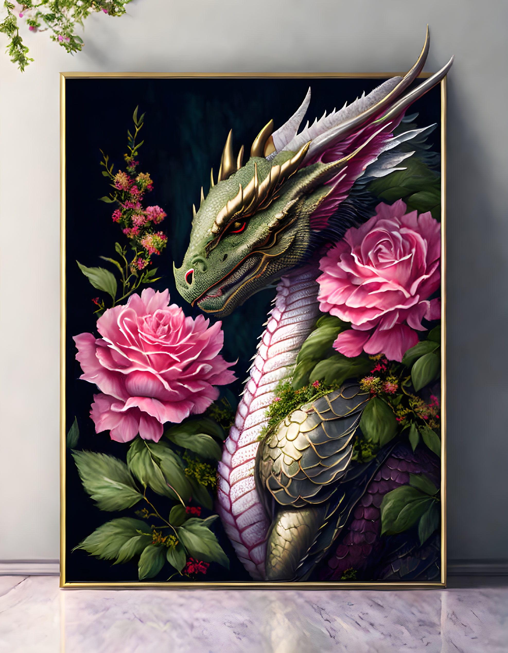  Young dragon with wild roses