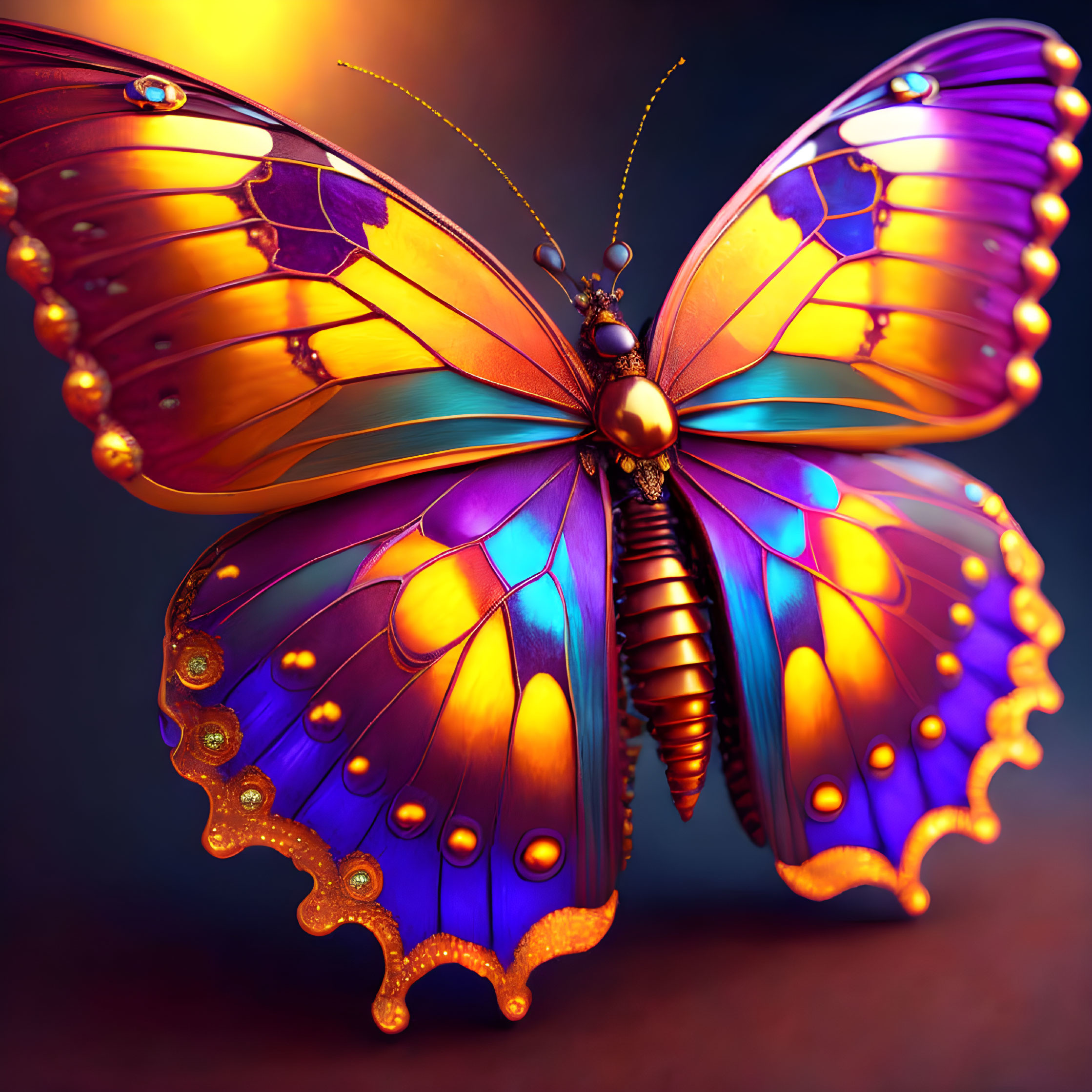 Colorful Butterfly Artwork with Purple and Orange Wings on Gradient Background