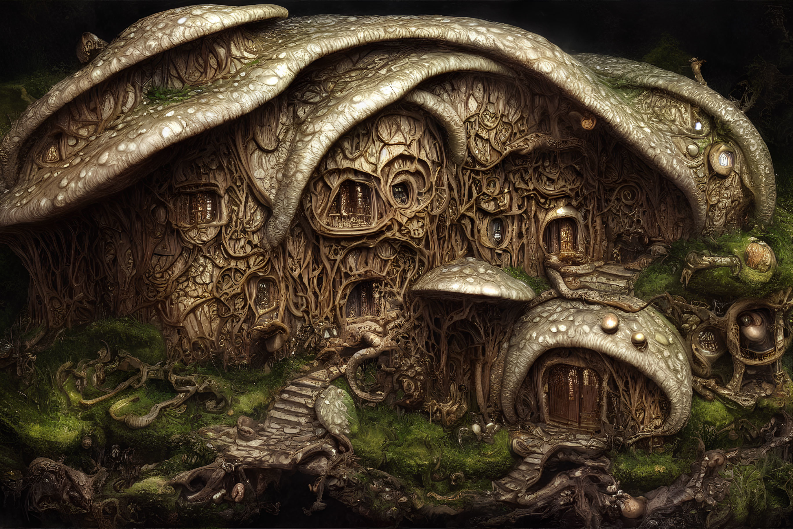 Intricate Fantasy Treehouse Resembles Large Mushroom