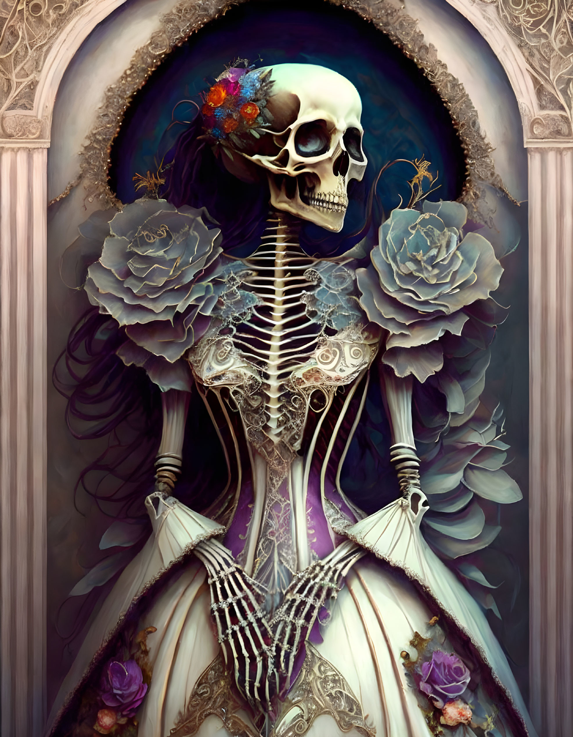 Skeleton in a bridal gown