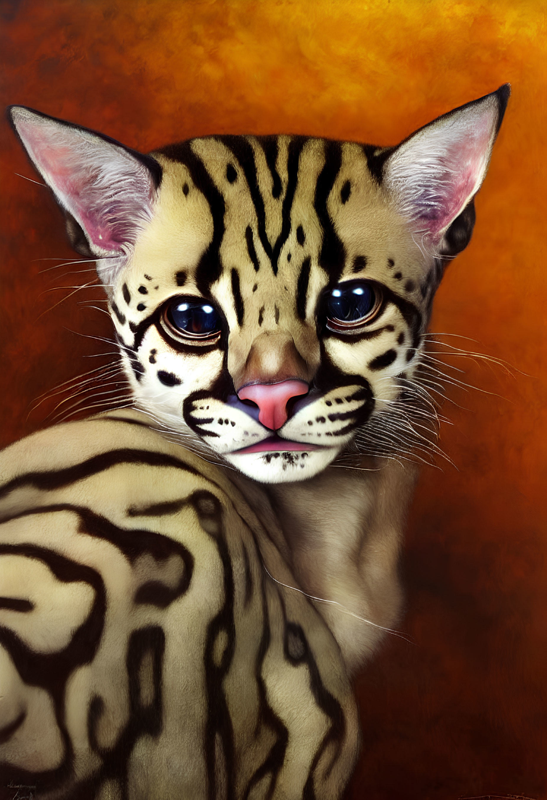Realistic Digital Painting of Ocelot with Detailed Fur Patterns