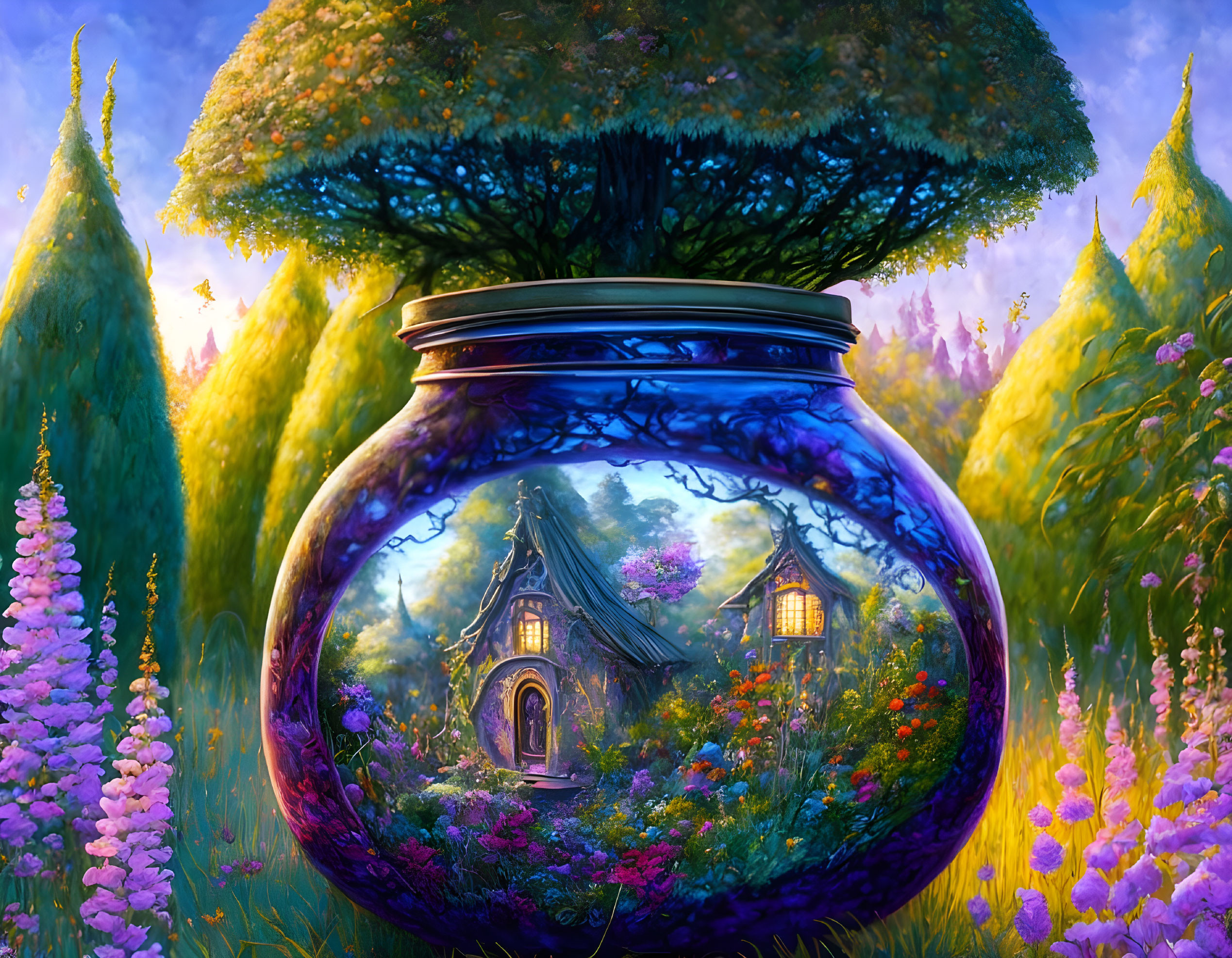 Beautiful garden inside a jar