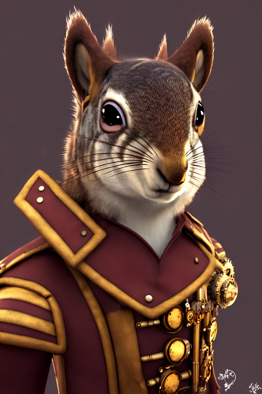 Detailed anthropomorphic squirrel in ornate military uniform