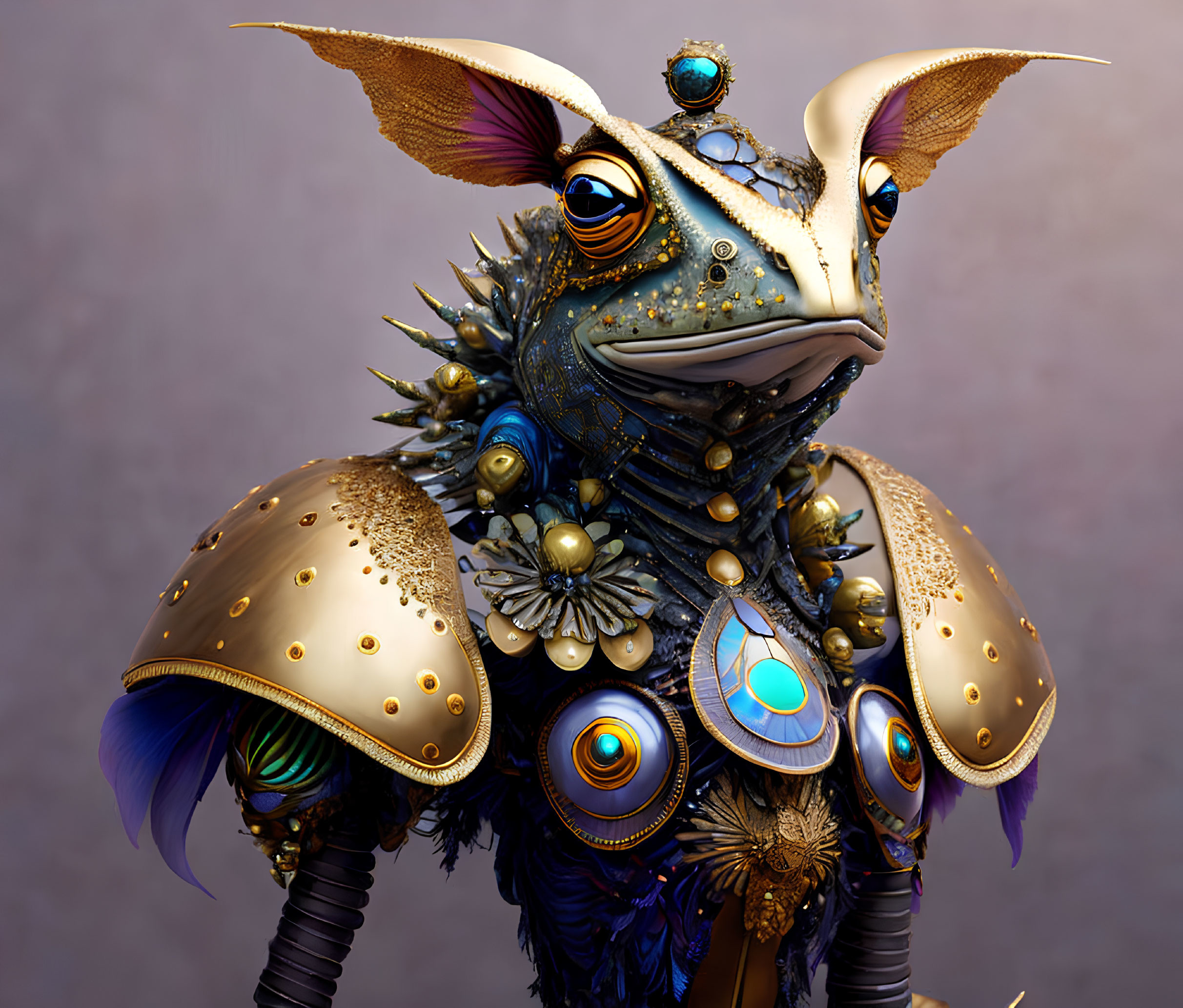 Blue-skinned digital creature with multiple eyes and golden armor - a whimsical blend of amphibian and