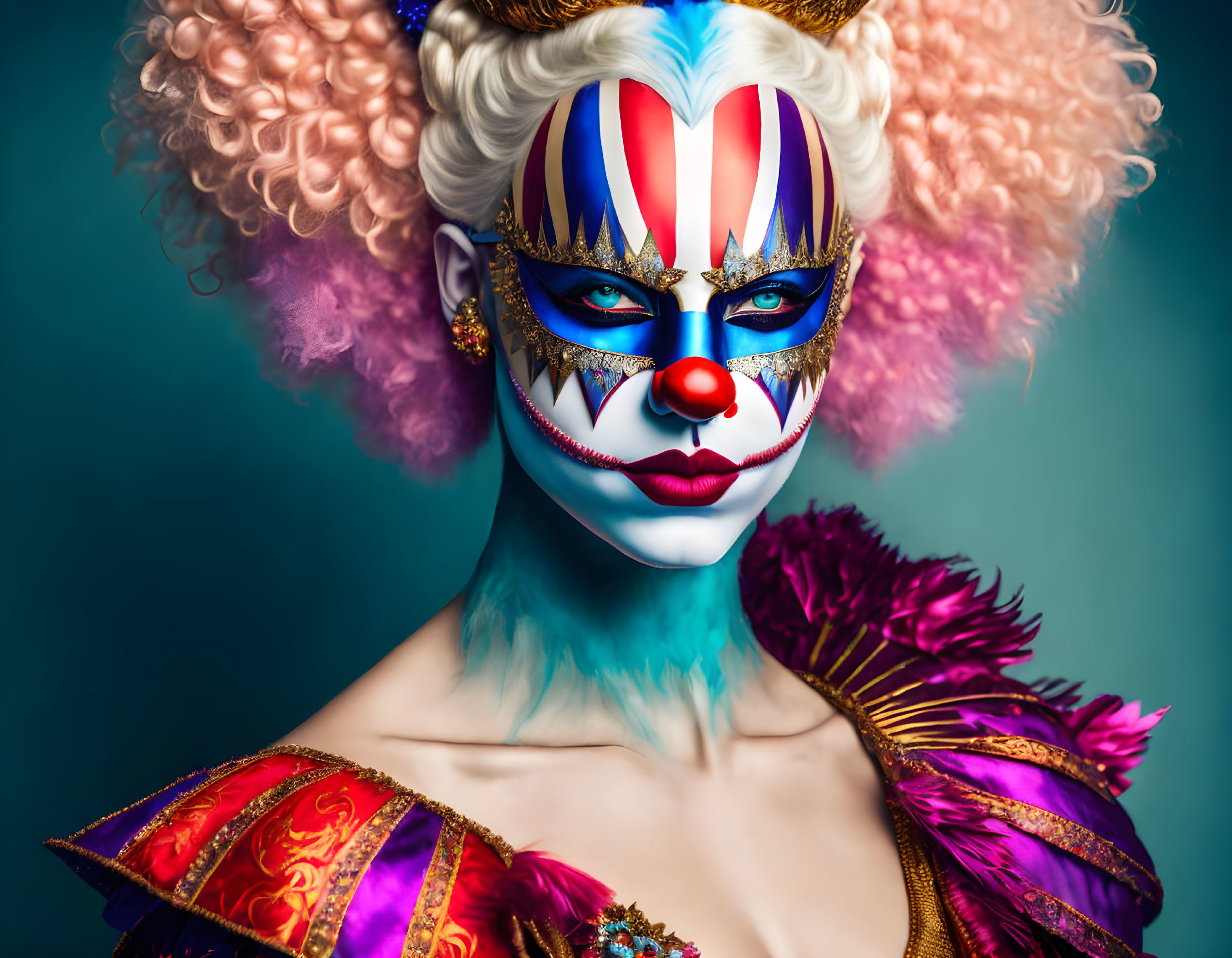 Colorful portraits of a masked clown