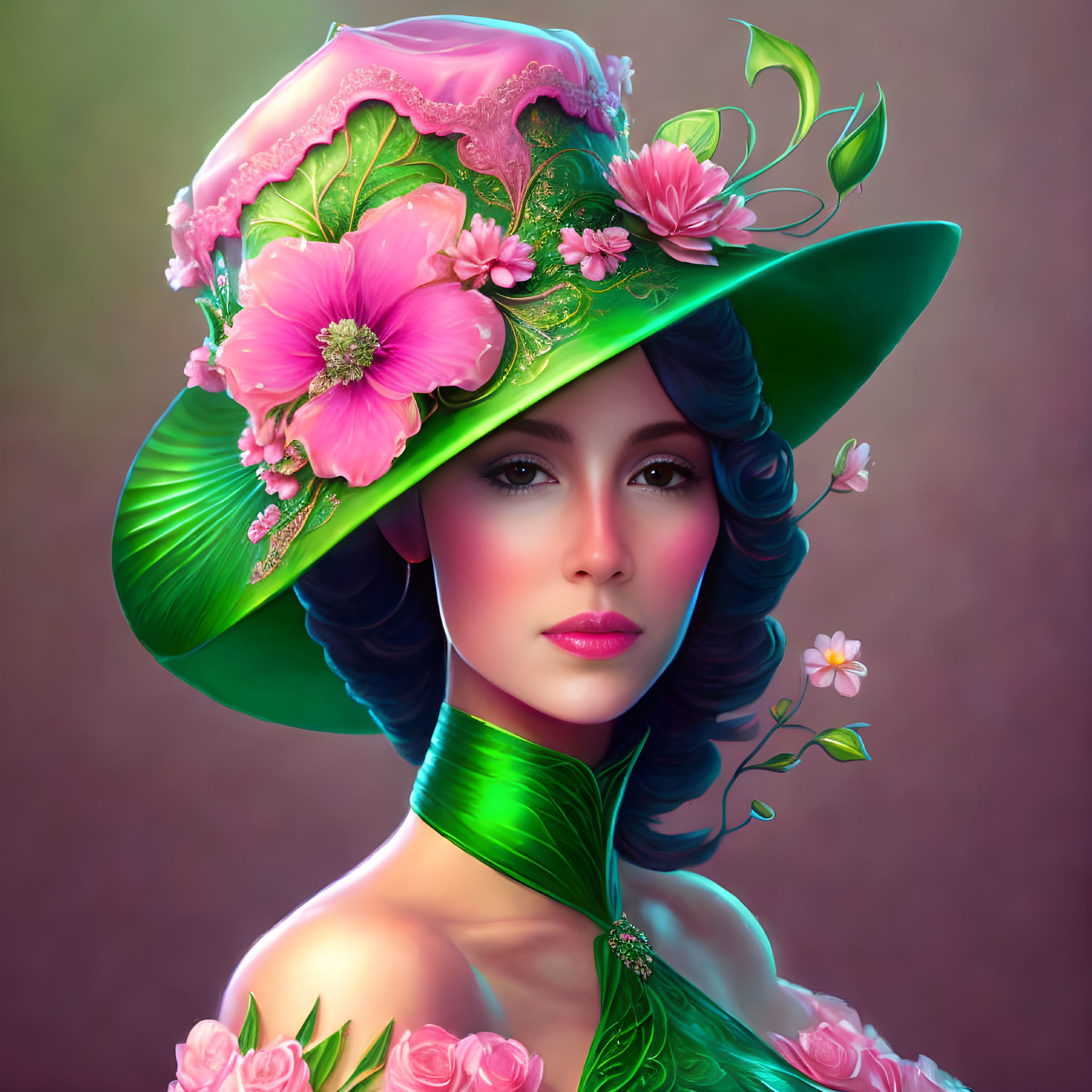   A beautiful lady in a green fancy hat